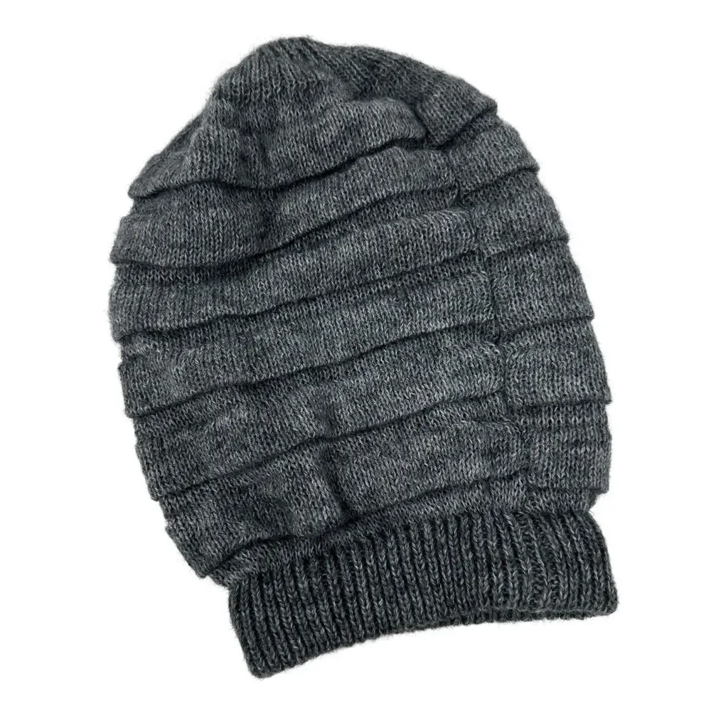 Fratelli Talli Italy Grey Acrylic Wool Mohair Blend Ribbed Beanie